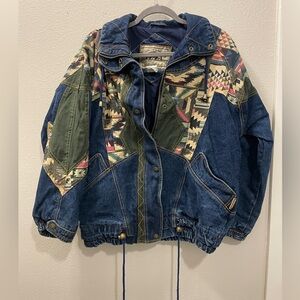 IZZI Vintage Southwestern Aztec Patchwork Denim Jacket/Parka